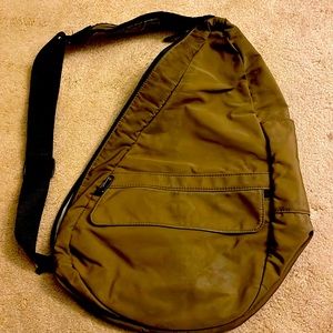 LL Bean Sling Backpack. Tan/ Brown/ Khaki Nylon Sling backpack